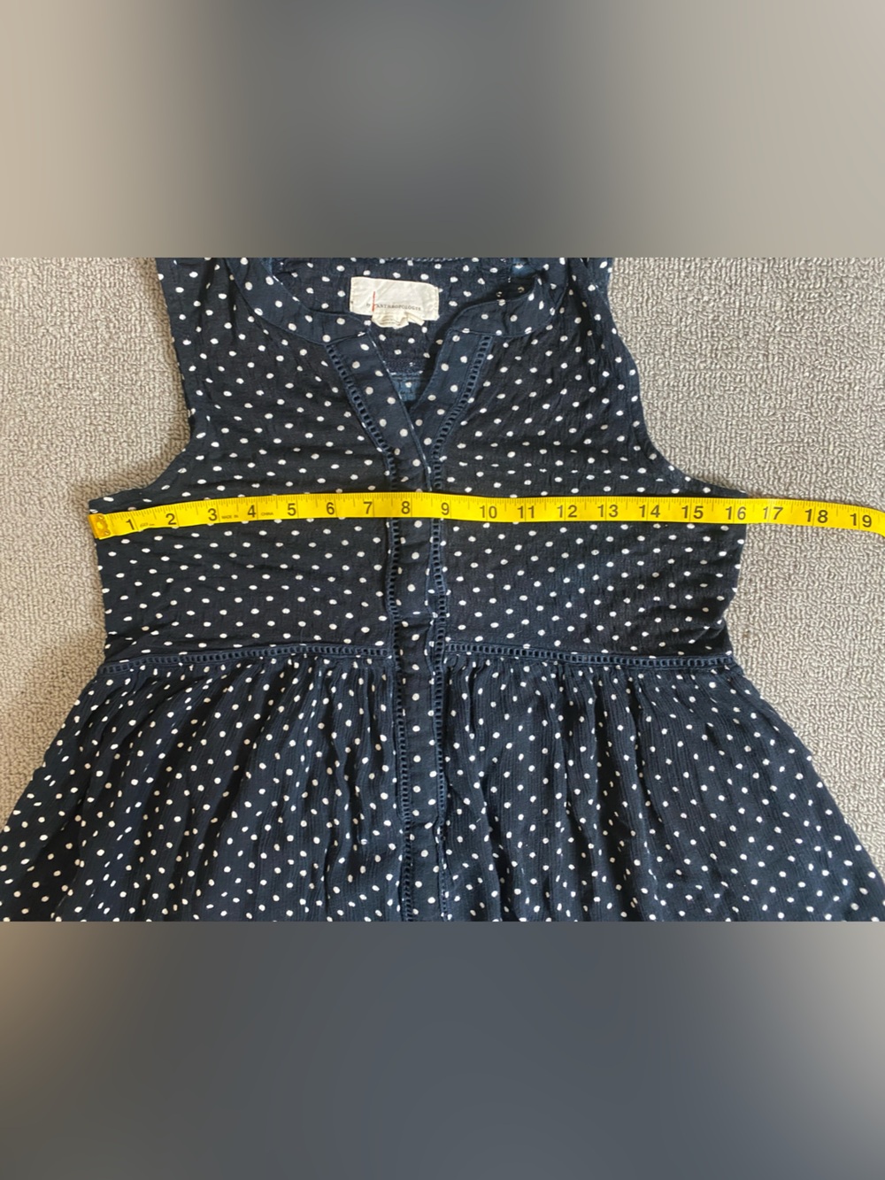 Anthropologie Navy and White Polka Dot Sleeveless Button Up Summer Spring Dress - Picture 4 of 5